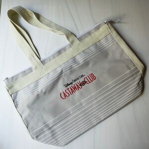 Disney Cruise Line Castaway Club Silver Beige Beach Tote Bag w/ Embroidered Logo